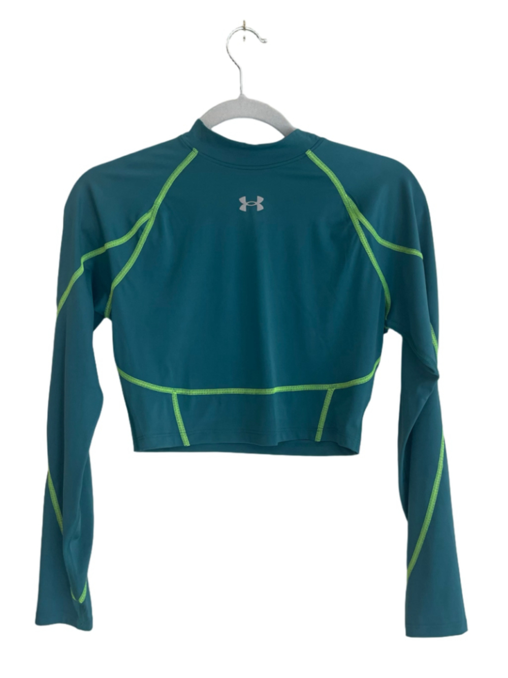 Under Armour HeatGear Elite Crop Mock LS Teal Lime NWT Women’s M